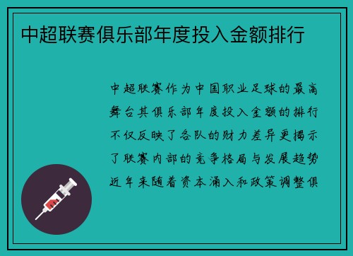 中超联赛俱乐部年度投入金额排行
